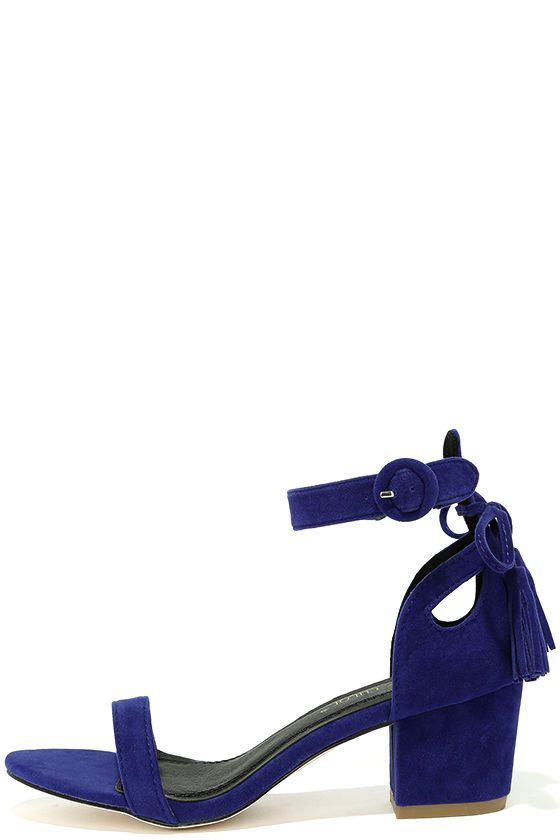 Cute Royal Blue Heels - Vegan Suede Heels - Ankle Strap Heels - $29.00
