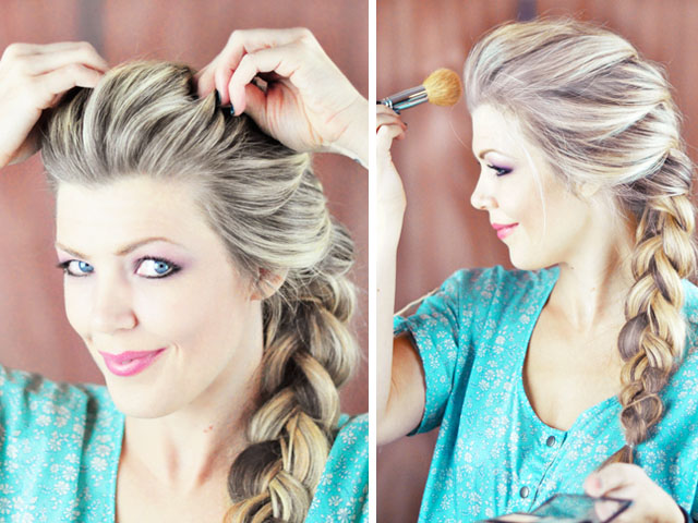 Picture Of diy elsa french braid hairstyle from frozen 7