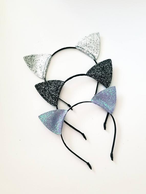 Sale GLITTER CAT EARS Headband Halloween Glittered Sparkly Sparkle