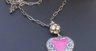 Handmade Pink Enamel Flower Silver Heart Necklace Vintage | Etsy