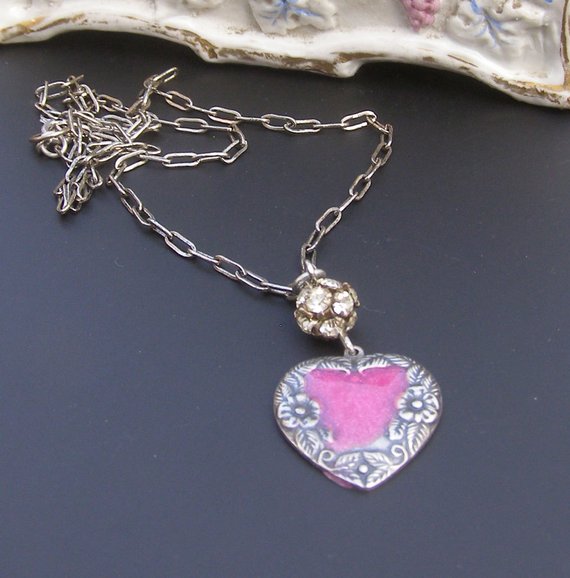 Enameled Heart Bead Necklace
