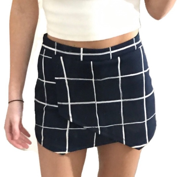 Abercrombie & Fitch Skirts | Af Blue White Grid Envelope Wrap Kort