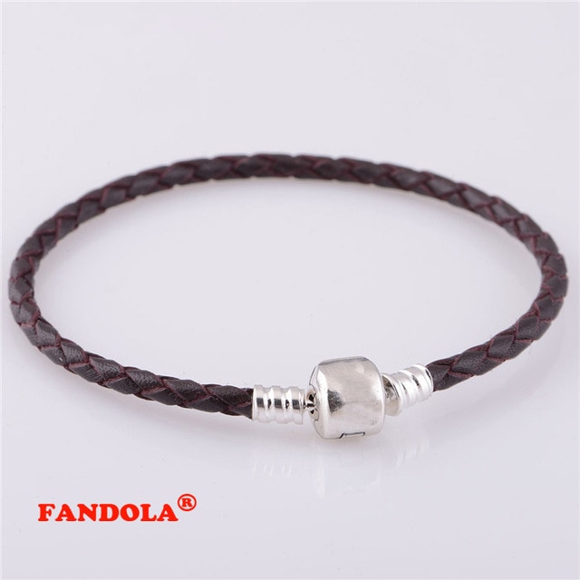 Authentic 925 Sterling Silver Brown Leather Bracelet With Silver