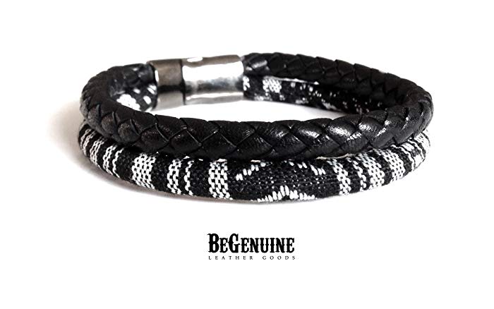 Amazon.com: Mens Leather bracelet Black Braided Rope with Strong