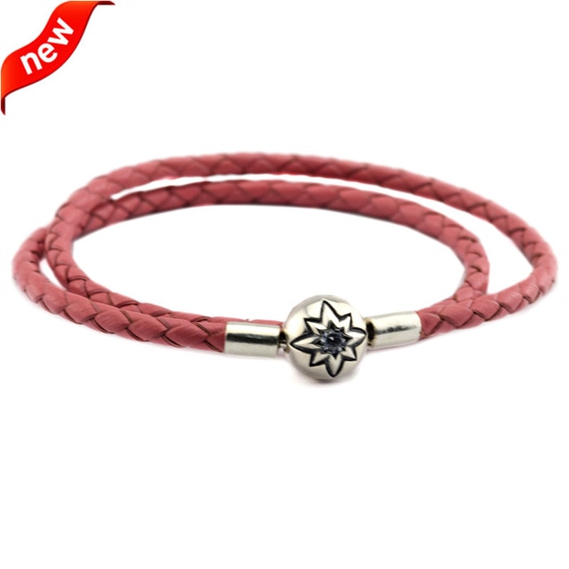 Fits European Beads Jewelry Pink Leather Bracelets with Starry Sky