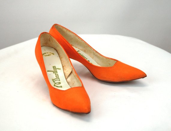 1950s heels orange pumps fabric covered shoes Marilyn heels | Etsy