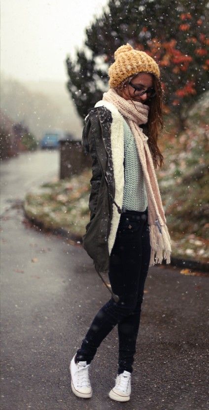 Vintage Winter Outfit Idea Style with Converse Shoes