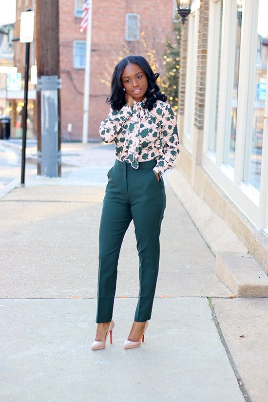 Green: Pussybow Blouse and Tailored Pants (www.prissysavvy.com
