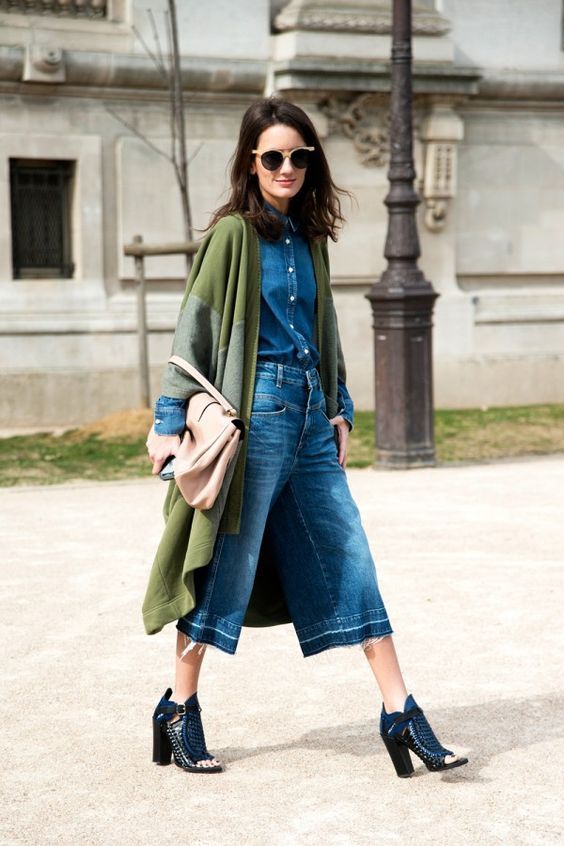 How to Wear Denim Culottes for Fall | Culottes | Street style, Style