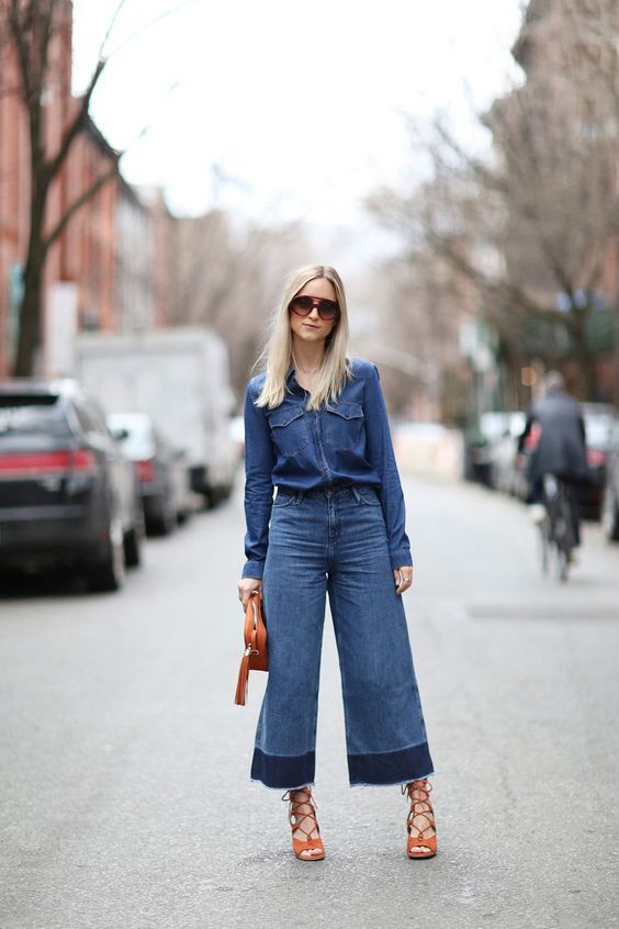 Fall Outfits With Denim Culottes