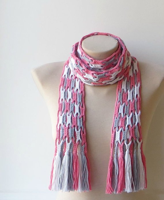 Unique Scarves Scarves for Women Fall Scarf Crochet Scarf Gray scarf