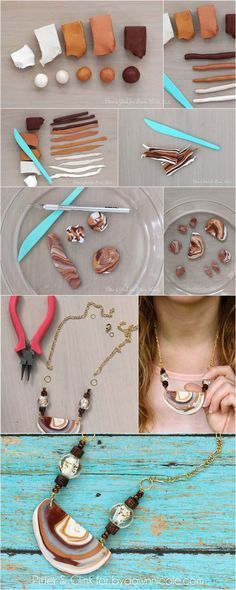 DIY Faux Agate Polymer Clay Necklace | украшения | Polymer clay