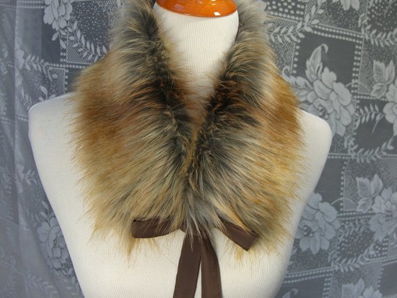 Fox Gold Tip Faux Fur COLLAR Fur Scarflette with satin ribbon | Etsy