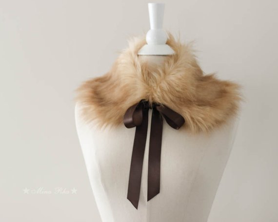 Fur Collar Camel color Faux Fur Brown Satin Ribbon Neckwarmer | Etsy
