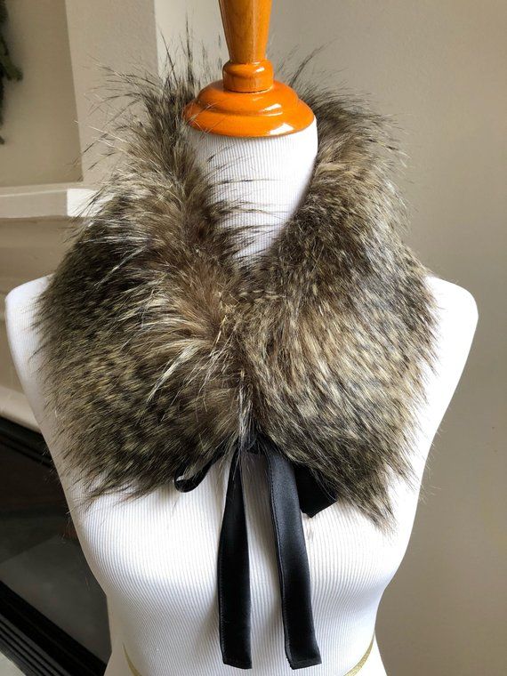 Faux Fur COLLAR, Fur Scarflette with satin ribbon ties, Women's Fur