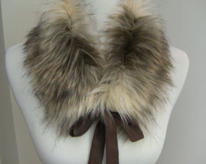Faux Fur COLLAR, Fur Scarflette with satin ribbon ties, Women's Fur