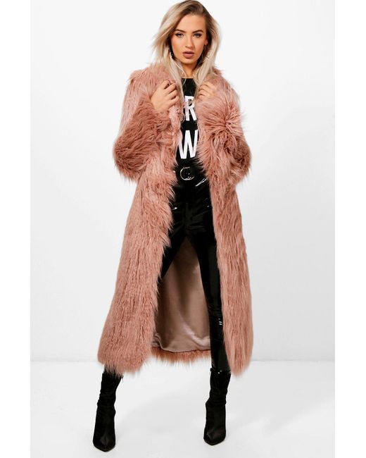 Lyst - Boohoo Boutique Mongolian Maxi Faux Fur Coat in Pink
