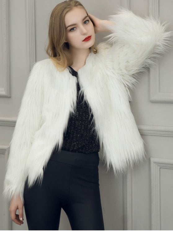 2019 Fluffy Faux Fur Coat In WHITE L | ZAFUL