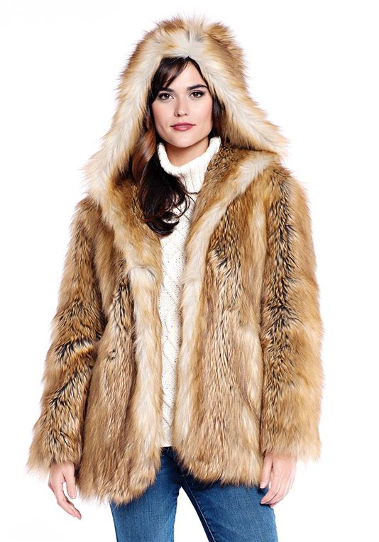 Gold Fox Hooded Faux Fur Jacket | Womens Faux Fur Jackets - Donna