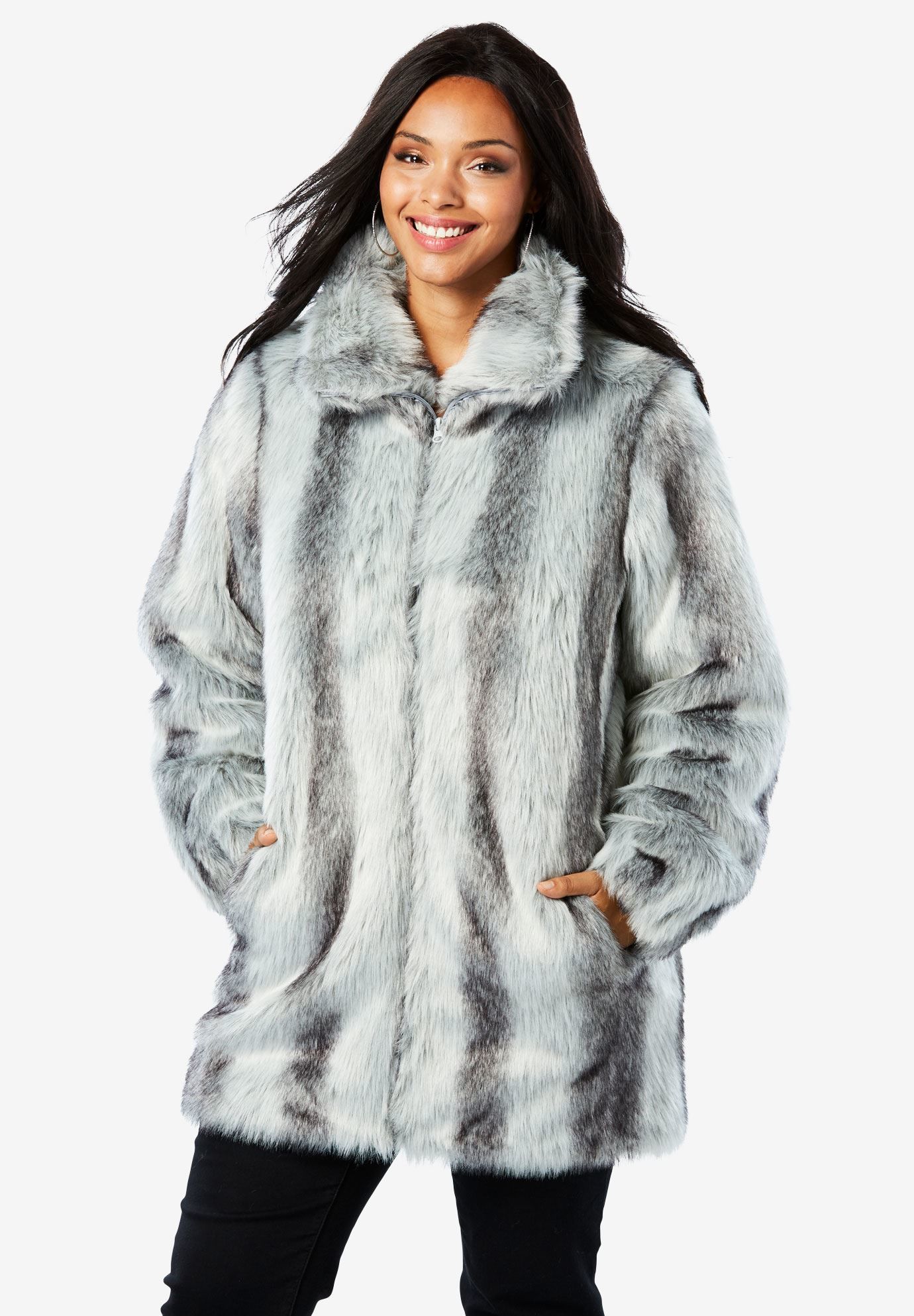 Short Faux-Fur Coat | Plus Size Faux Fur | Roaman's