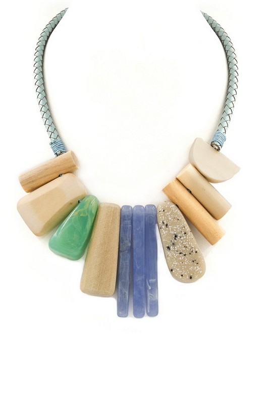 Faux Leather Assorted Wood/Stone Necklace u2014 Edgy Accents