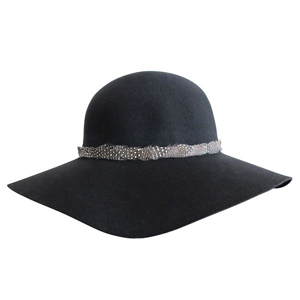 Black Floppy Hat with Black/White Feather Trim // whitesmercantile