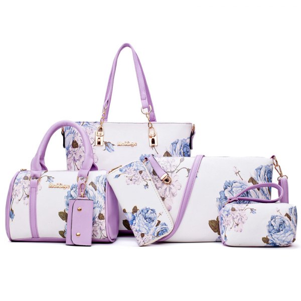 6 Pieces Floral Print Shoulder Bag Set In Purple | Twinkledeals.com