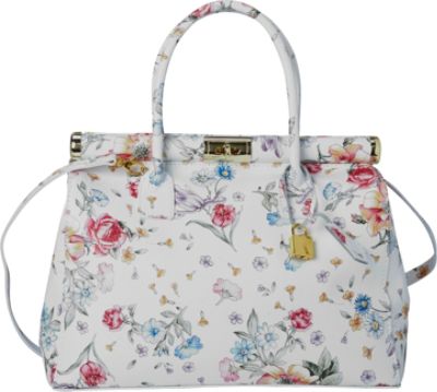 Sharo Leather Bags Floral Design Italian Leather Tote and Shoulder