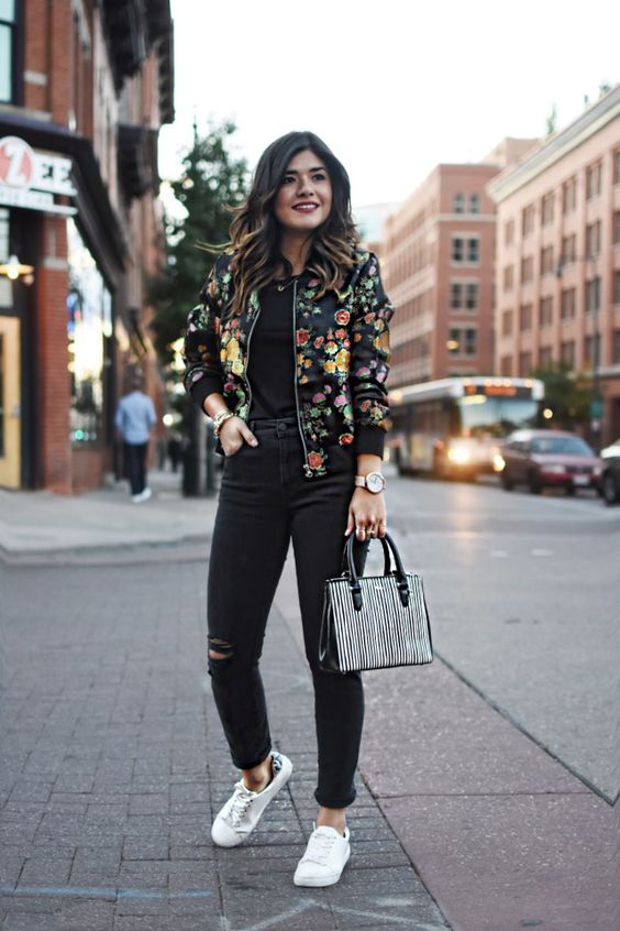 Floral Bomber Jacket Outfits
