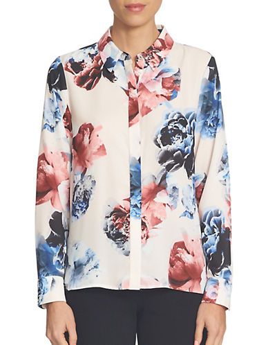Cece Floral Long Sleeve Button Down Shirt Women's Pink Jasmine Large