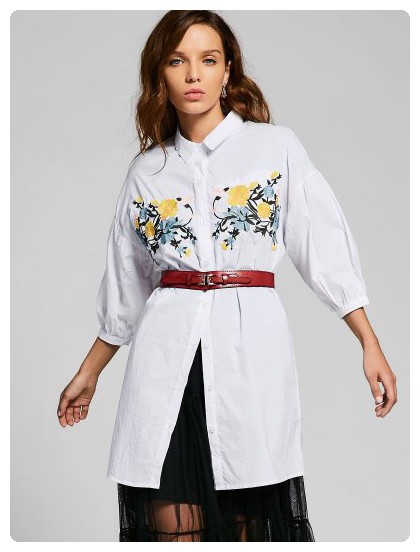 Floral Embroidered Button Down Shirt (White) | Tops | Womens fashion