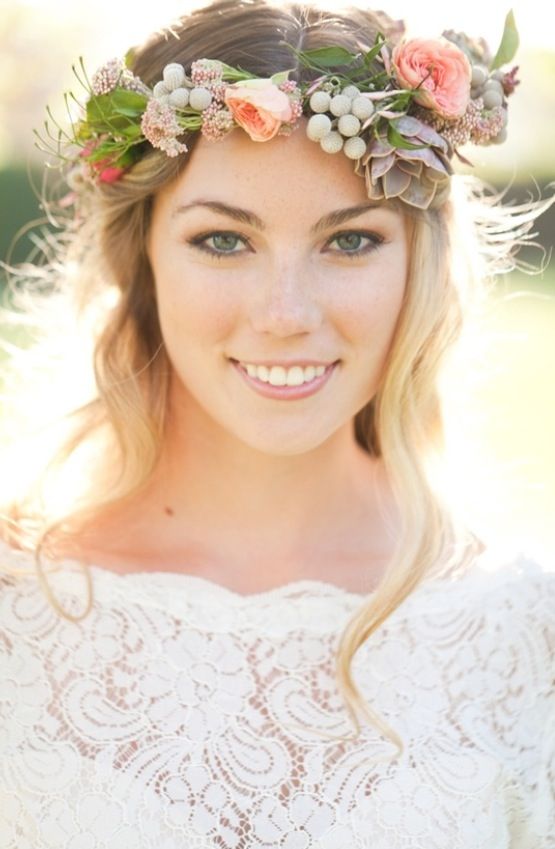 Use a flower crown as a pretty headpiece, maybe for a spring wedding