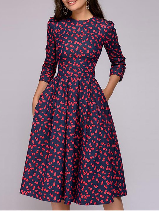 Stylewe Party Dresses Floral Dresses Date A-Line Crew Neck Printed