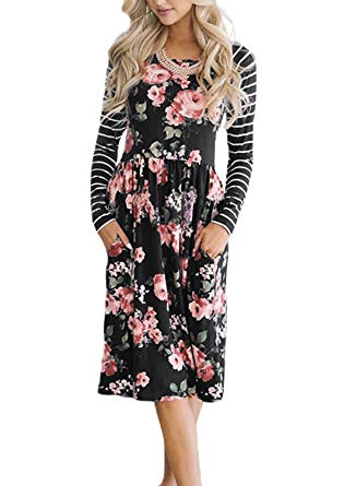 HOTAPEI Women's Floral Print Casual Short Sleeve A-line Loose T