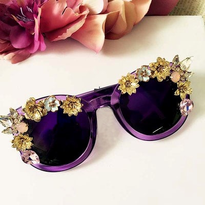 Fashion Baroque colorful Crystal Flower Sunglasses Retro Metal