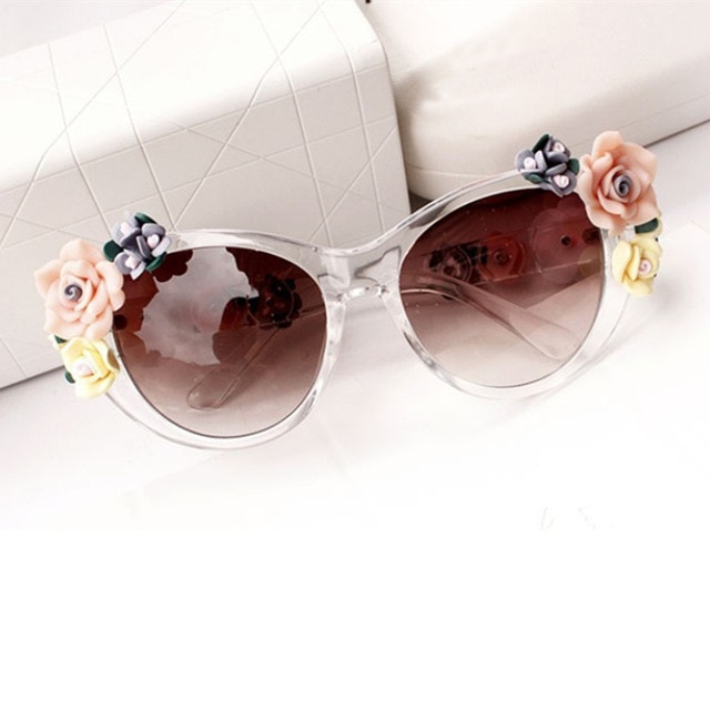 Summer Oculos Vintage Retro Baroque Rose Flower Sunglasses for Women