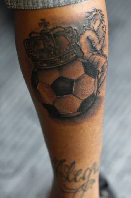 Cool King Football And Player Tattoo On Back Leg | tattoo | Tattoos
