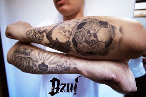 Cool Football Tattoo On Both Arm Sleeves For Men | Tattoo