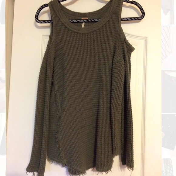 Free People Sweaters | Olive Green Sweater With Cut Out Shoulders