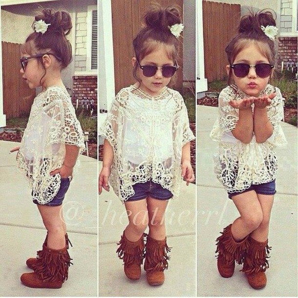 blouse, white, lace, cute outfits, shorts, fringes, boots, lovely