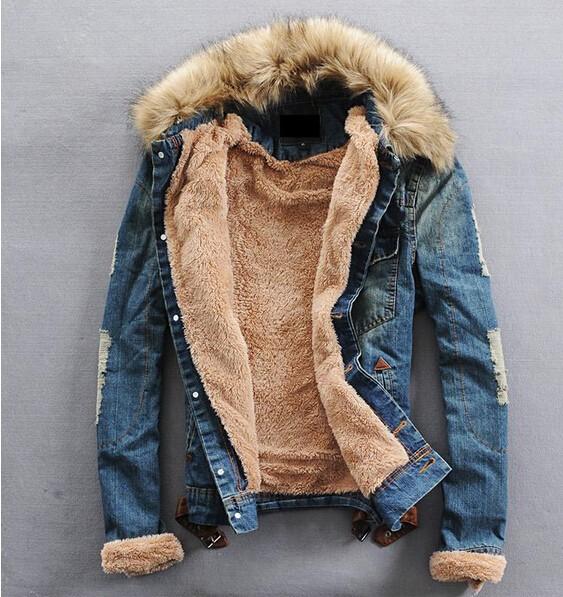 Fall New Winter Men Clothing Jean Coat Outwear Fur Collar Denim