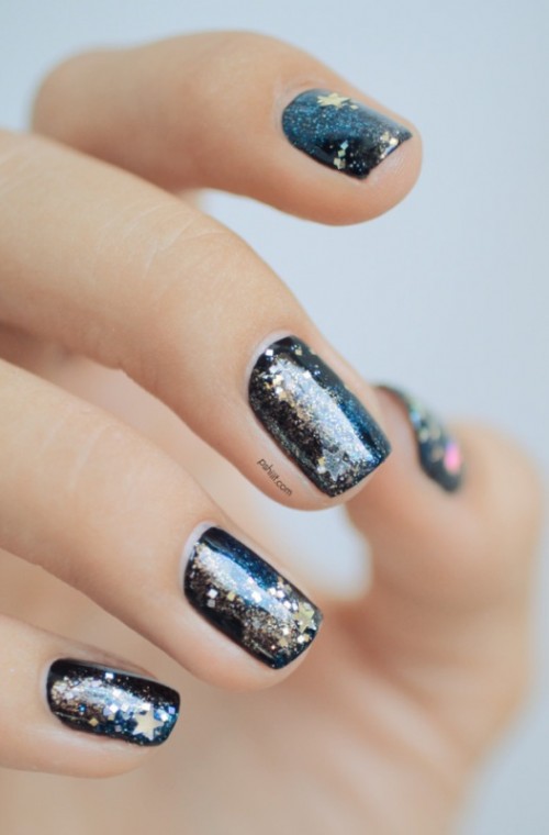 DIY Galaxy-Inspired Glittery Nails Design - Styleoholic
