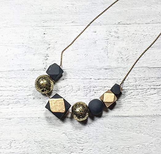 Amazon.com: Charcoal and Gold Geometric Bead Necklace: Handmade