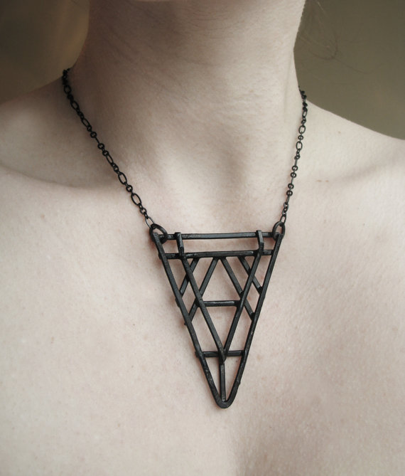 Copper Geometric Necklace - Art Deco Revival Necklace - Tri