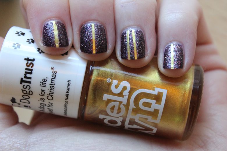 NAILS: Purple and gold geometric striped nail art using Models Own