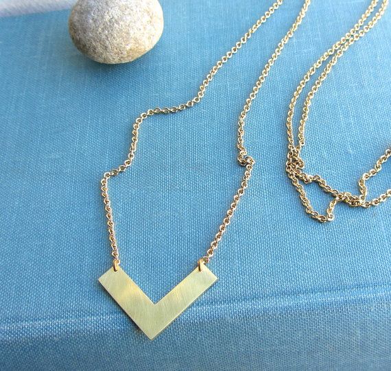 Gold raw brass chevron arrow long necklace, geometric jewelry