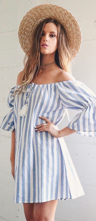 Haute & Rebellious - THE WEEKEND STRIPED OFF SHOULDER DRESS | off