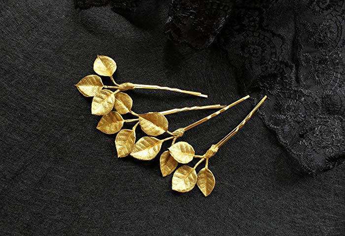 Amazon.com: Gold hair accessories Golden branch with 3 three leaves