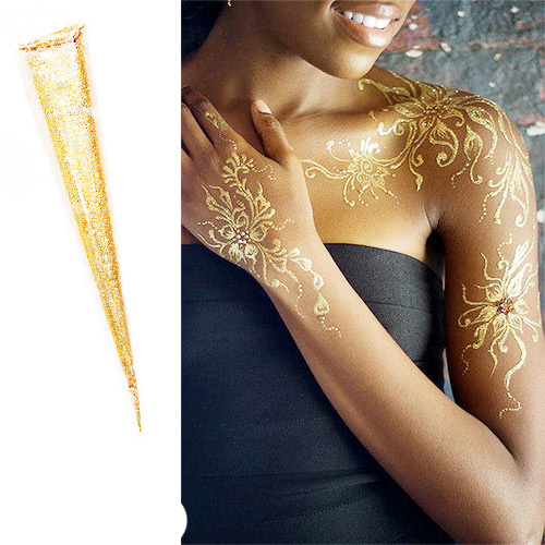 1pcs india mehndi gold and silver henna tattoo cream DIY body art