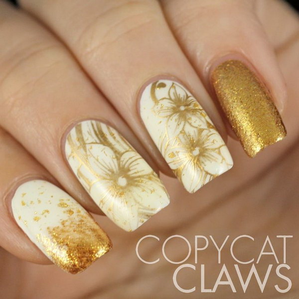 35 Elegant and Amazing White and Gold Nail Art Designs